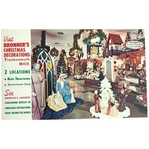 Vintage BRONNER'S 1969 Christmas Xmas Decorations Frankenmuth Michigan Postcard